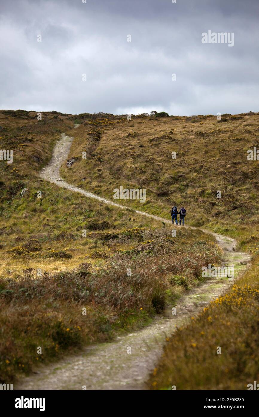 Zwei Wanderer auf dem Kerry Way Wanderweg, in der Nähe von Torc Mountain, Kerry. Der Kerry Way ist ein 214 km langer Rundweg der Halbinsel Iveragh, der dauert Stockfoto
