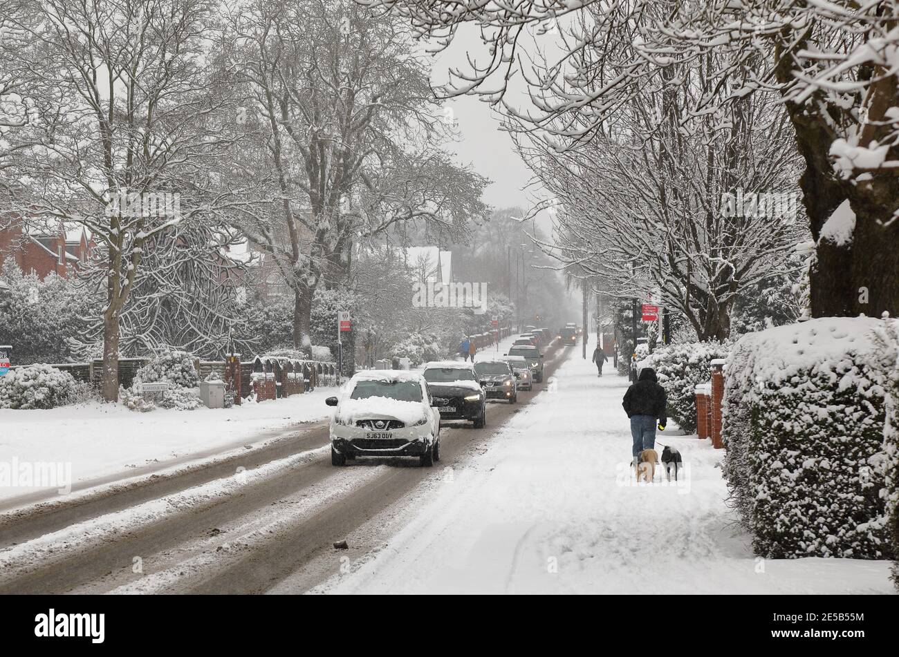 Verschneite und eisige Wetterbedingungen in Birmingham, England, Großbritannien (Januar 2021). Stockfoto