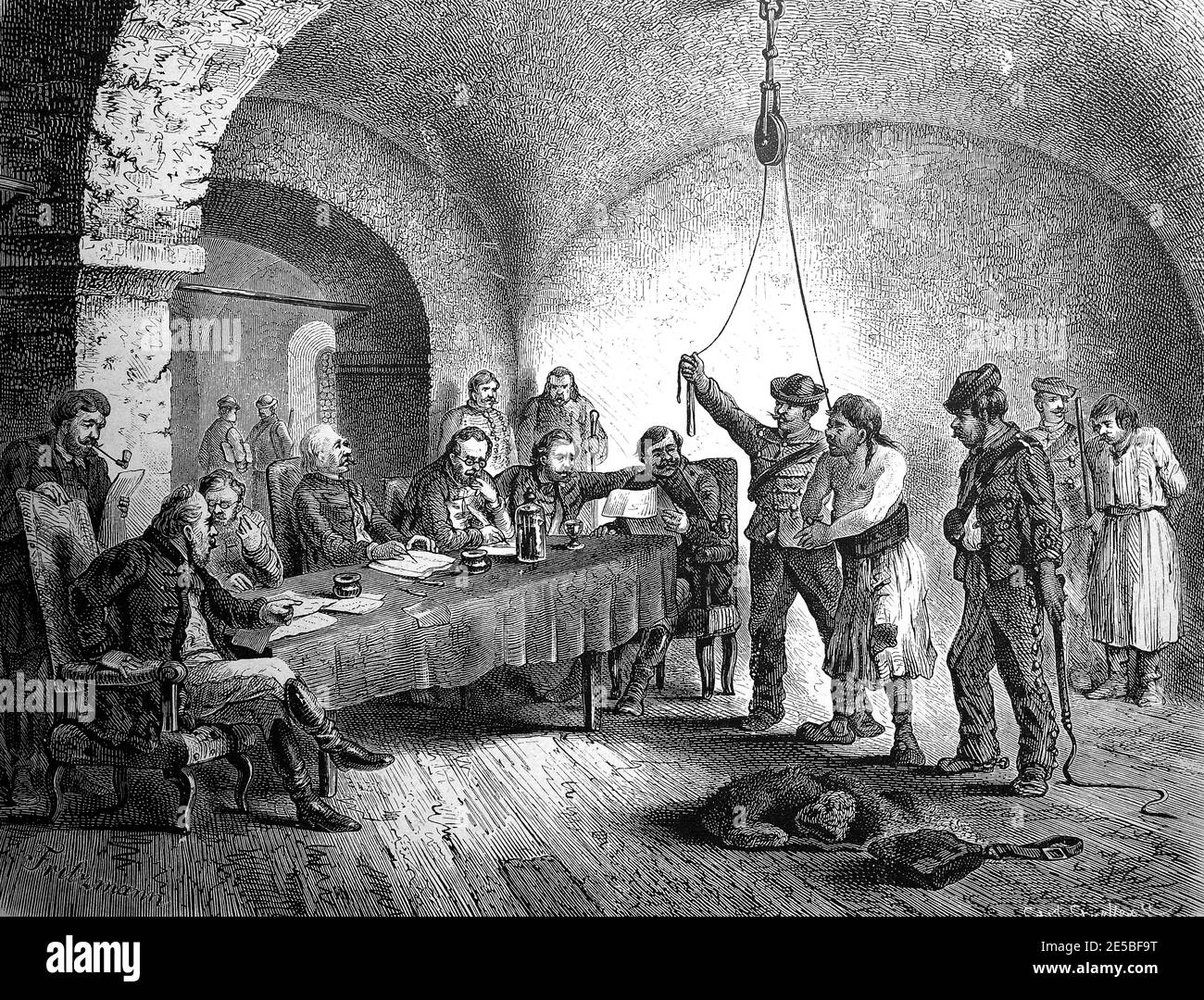 Eine ungarische Stuhlgerichtsszene von 1850, Ungarn, Gerichtsverhandlungen, Stuhl herr war der hofherr im Spätmittelalter / eine ungarische Stuhlgerichtzene aus dem Jahr 1850, Ungarn, Gerichtshandlung, Stuhlherr war im Spätmittelalter der Gerichtsherr, Historisch, historisch, Digitale verbesserte Reproduktion eines Originals aus dem 19. Jahrhundert / digitale Reproduktion einer Originalvorlage aus dem 19. Jahrhundert, Stockfoto