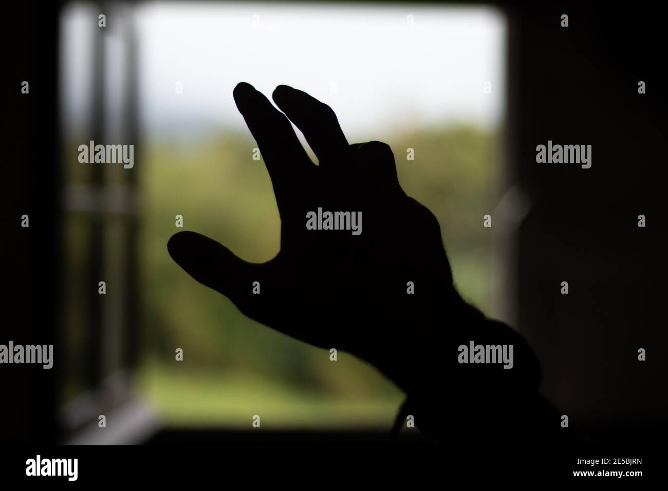 Hand Silhouette helfen Fenster Natur Stockfoto