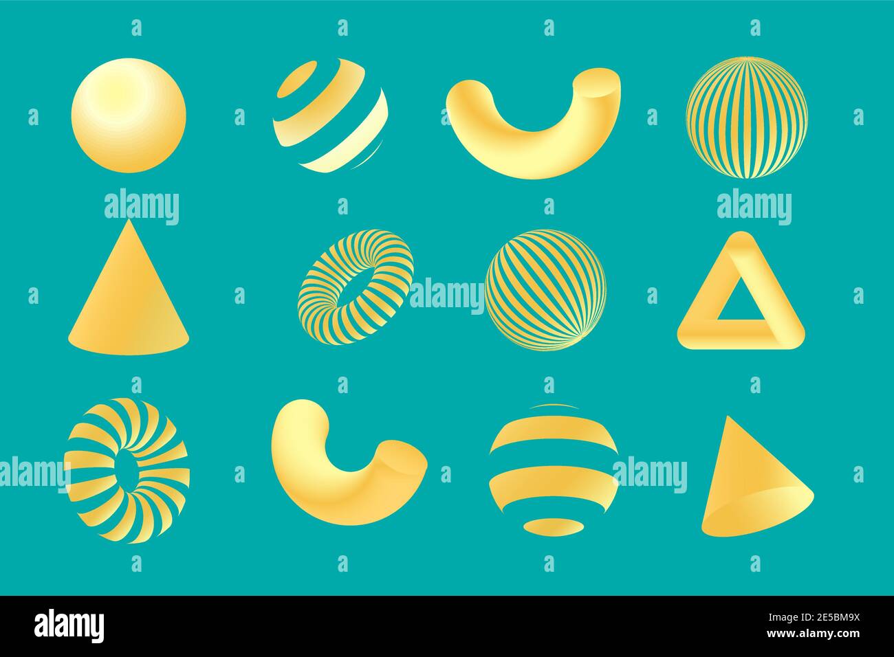 Yelow Geometry 3D Shapes Set. Vektor-Design-Elemente für soziale Medien und visuelle Inhalte, Web- und UI-Design, Poster und Kunstcollage, Branding. Stock Vektor