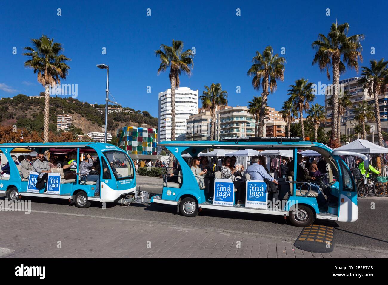 Touristenbus Malaga Stadtreisen Tourismus Spanien Stockfoto