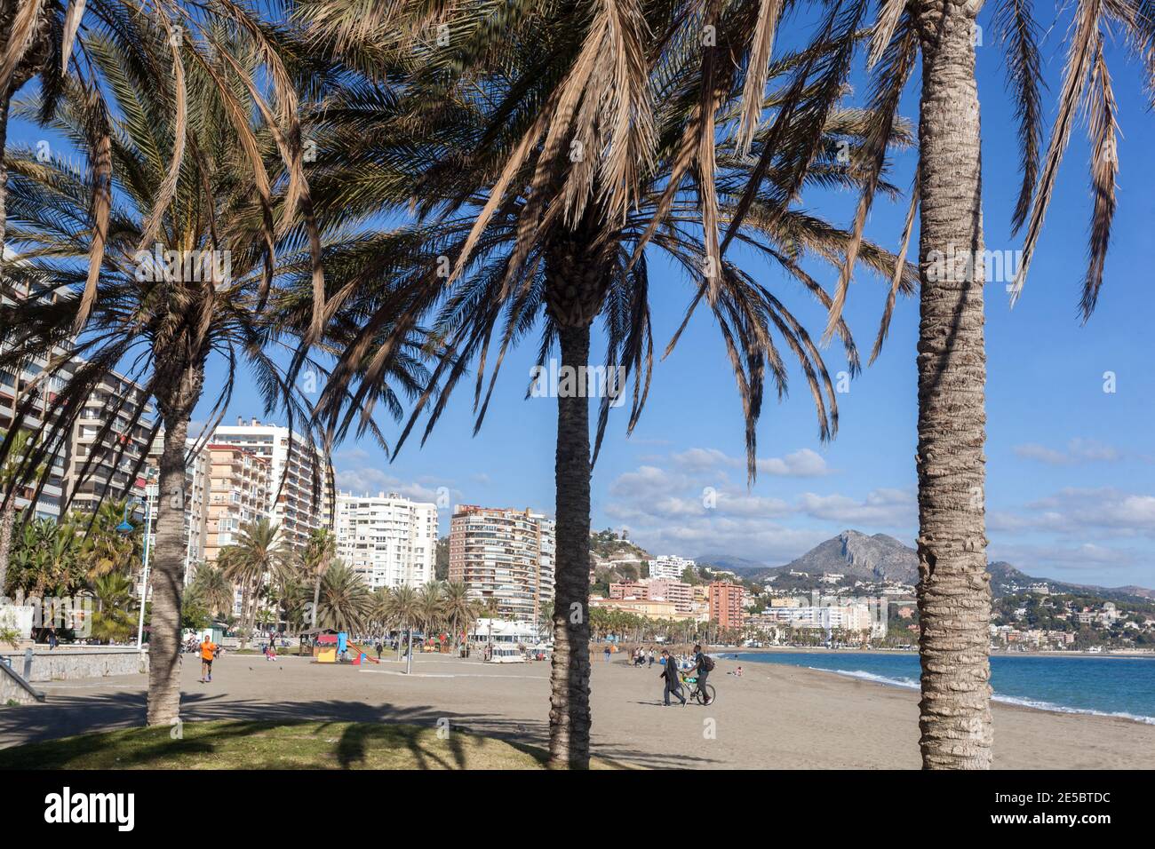 Playa la Malagueta Strand Malaga Spanien Stockfoto