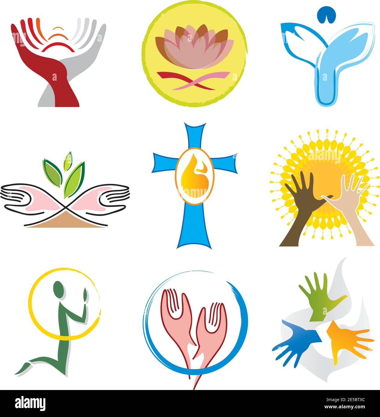 Set von neun Spiritualität, Religion Ikonen Stock Vektor