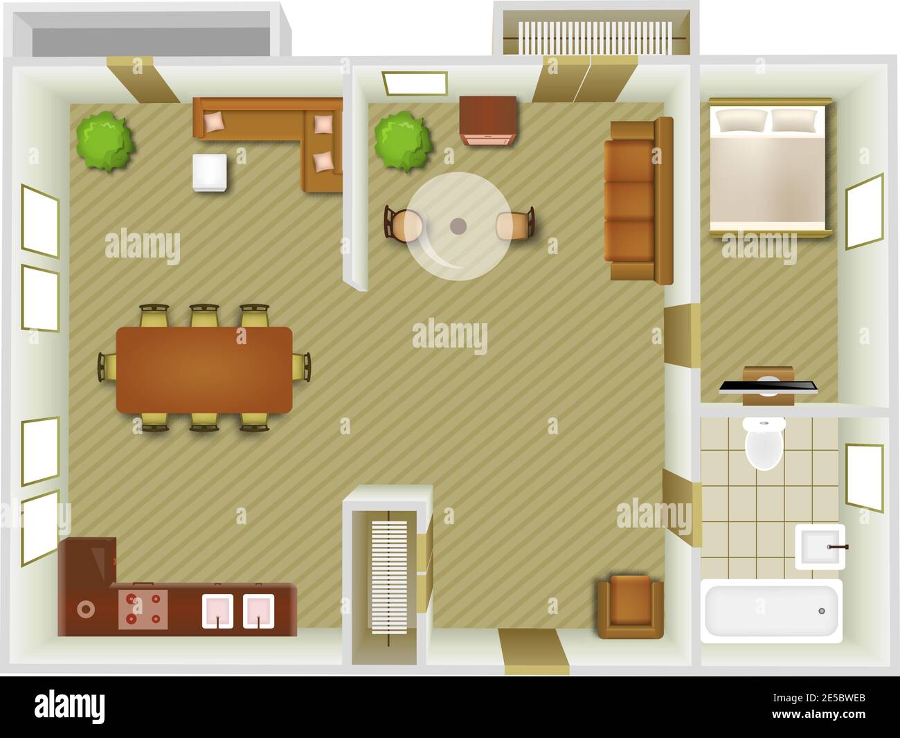 Wohnung Innenansicht von oben mit Wohnzimmer und Küchenmöbeln vektorgrafik Stock Vektor