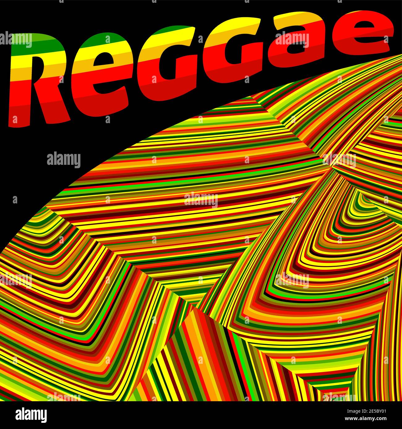 Abstrakte quadratische Vorlage im Reggae-Stil mit roten, gelben und grünen Streifen auf einem schwarzen. Vektorgrafik Hintergrund Stock Vektor