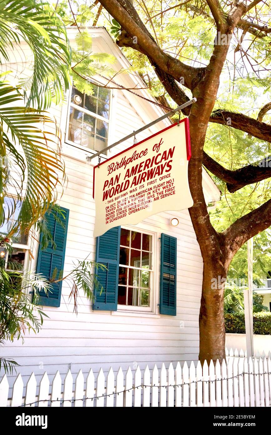 Geburtsort von Pan American Airways in Key West, Florida, USA. Südlichster Punkt in den kontinentalen USA. Urlaub auf der Insel Stockfoto