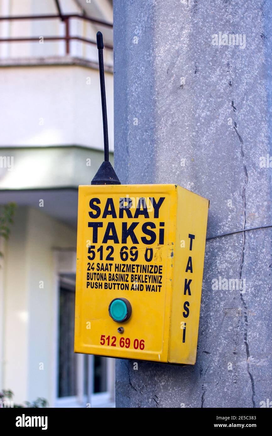 Taxibox in Alanya, Türkei Stockfoto