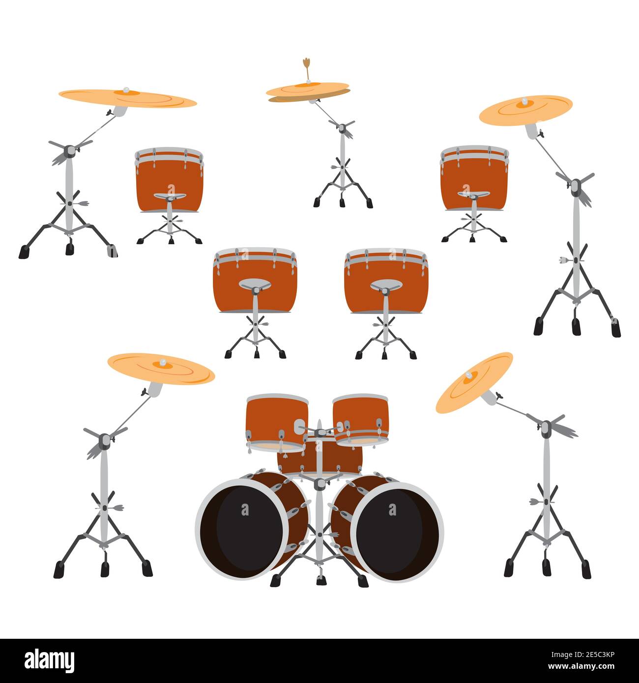 Trommelsatz, Vektorgrafik flach Stock Vektor