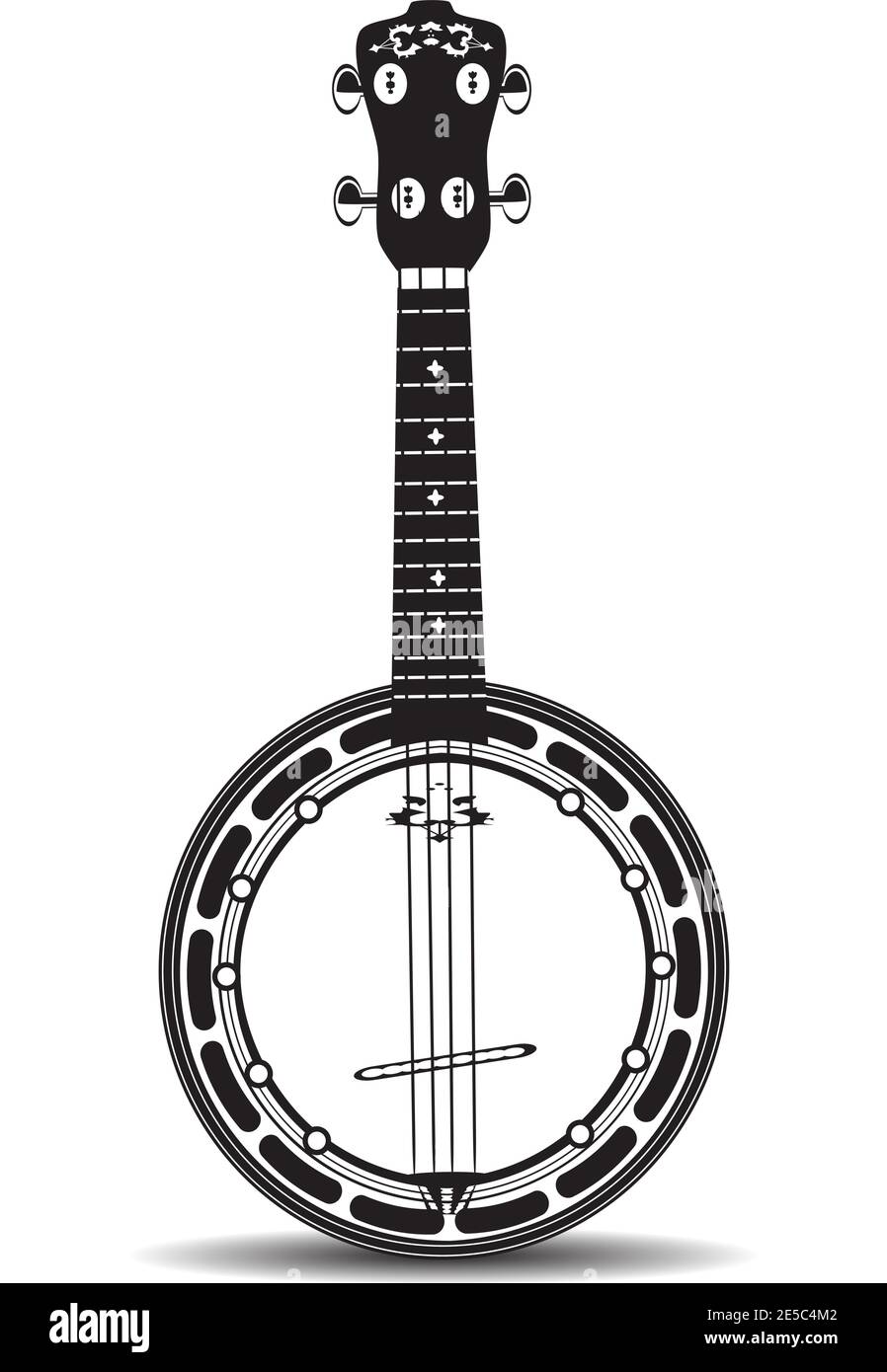 Banjo Schwarz-Weiß-Vektorgrafik Stock Vektor
