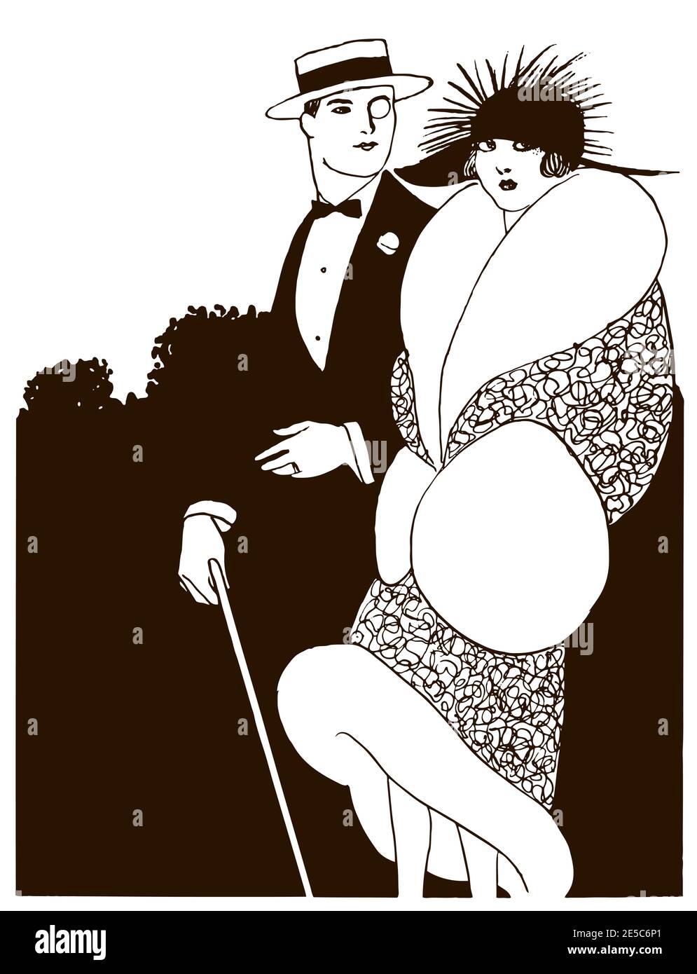 Stilvoller Mann und Frau aus den 20er Jahren beim Ausgehen Schöne Kleidung Stock Vektor