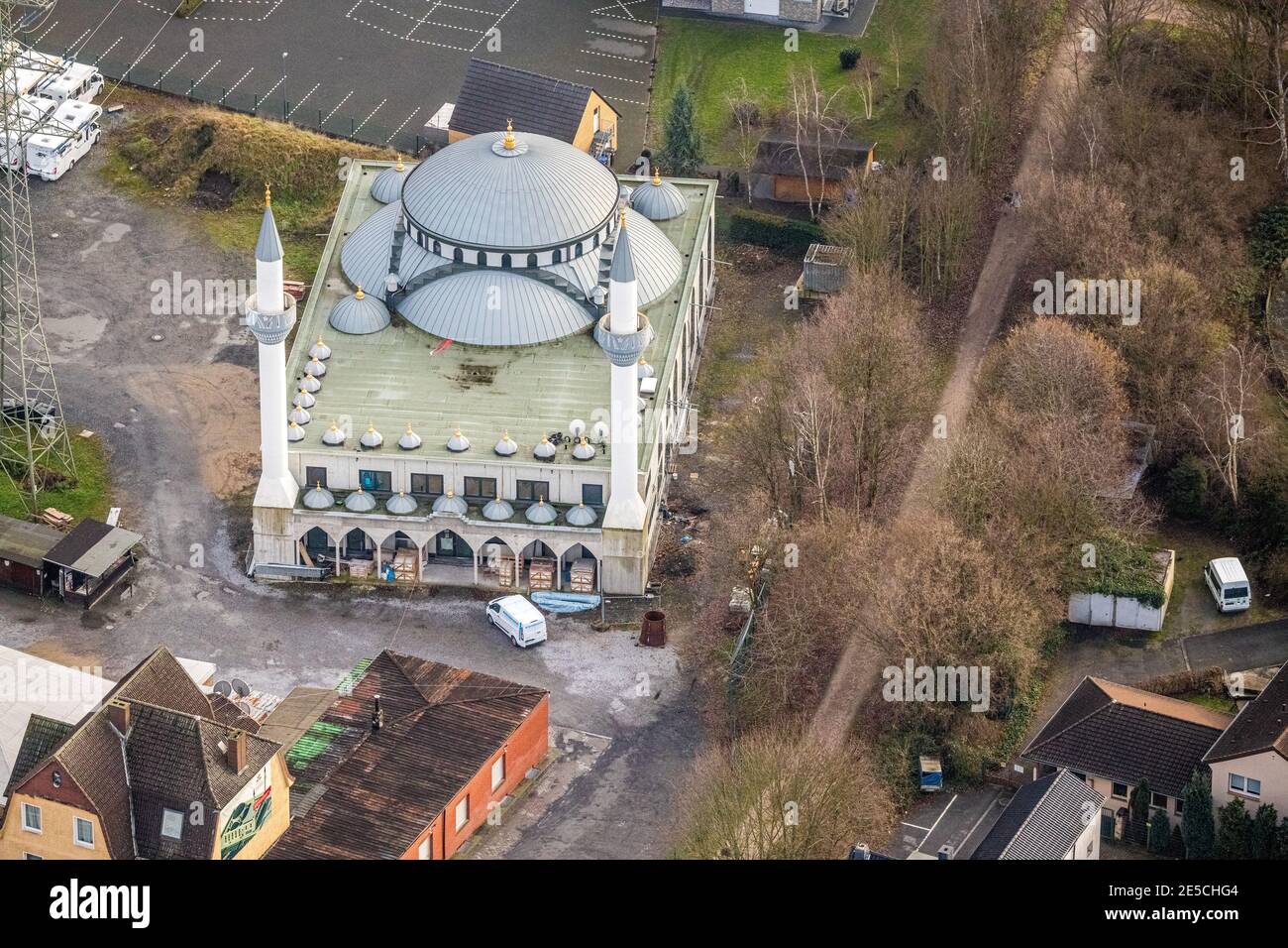 Luftbild Ulu Moschee im Ortsteil Herringen in Hamm, Ruhrgebiet, Nordrhein-Westfalen, Deutschland, Andachtstätte, DE, Dortmunder Straße, Europa, Glaube Stockfoto