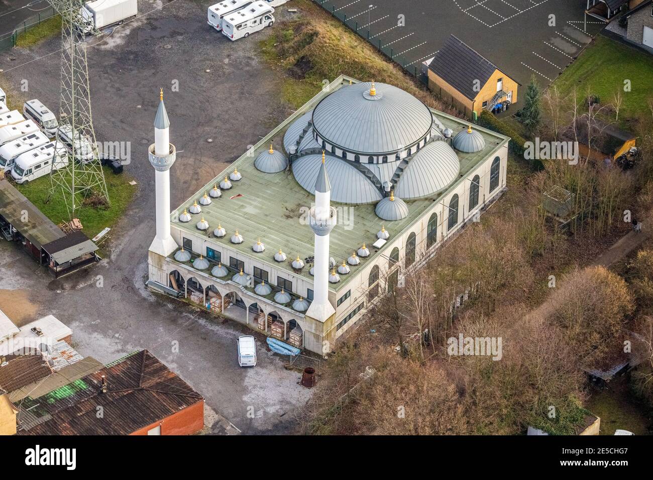 Luftbild Ulu Moschee im Ortsteil Herringen in Hamm, Ruhrgebiet, Nordrhein-Westfalen, Deutschland, Andachtstätte, DE, Dortmunder Straße, Europa, Glaube Stockfoto