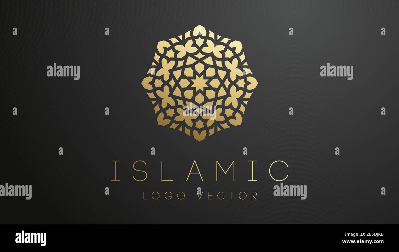 Islamisches 3D-Logo in Gold. Geometrische islamische Ornament rund Mandala. Muslim-Logo EPS 10 Stock Vektor