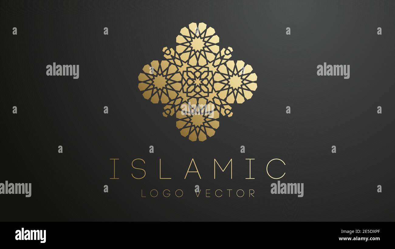 Islamisches 3D-Logo in Gold. Geometrische islamische Ornament rund Mandala. Muslim-Logo EPS 10 Stock Vektor