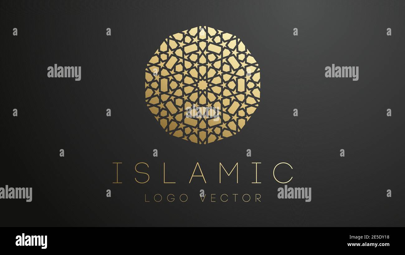 Islamisches 3D-Logo in Gold. Geometrische islamische Ornament rund Mandala. Muslim-Logo EPS 10 Stock Vektor