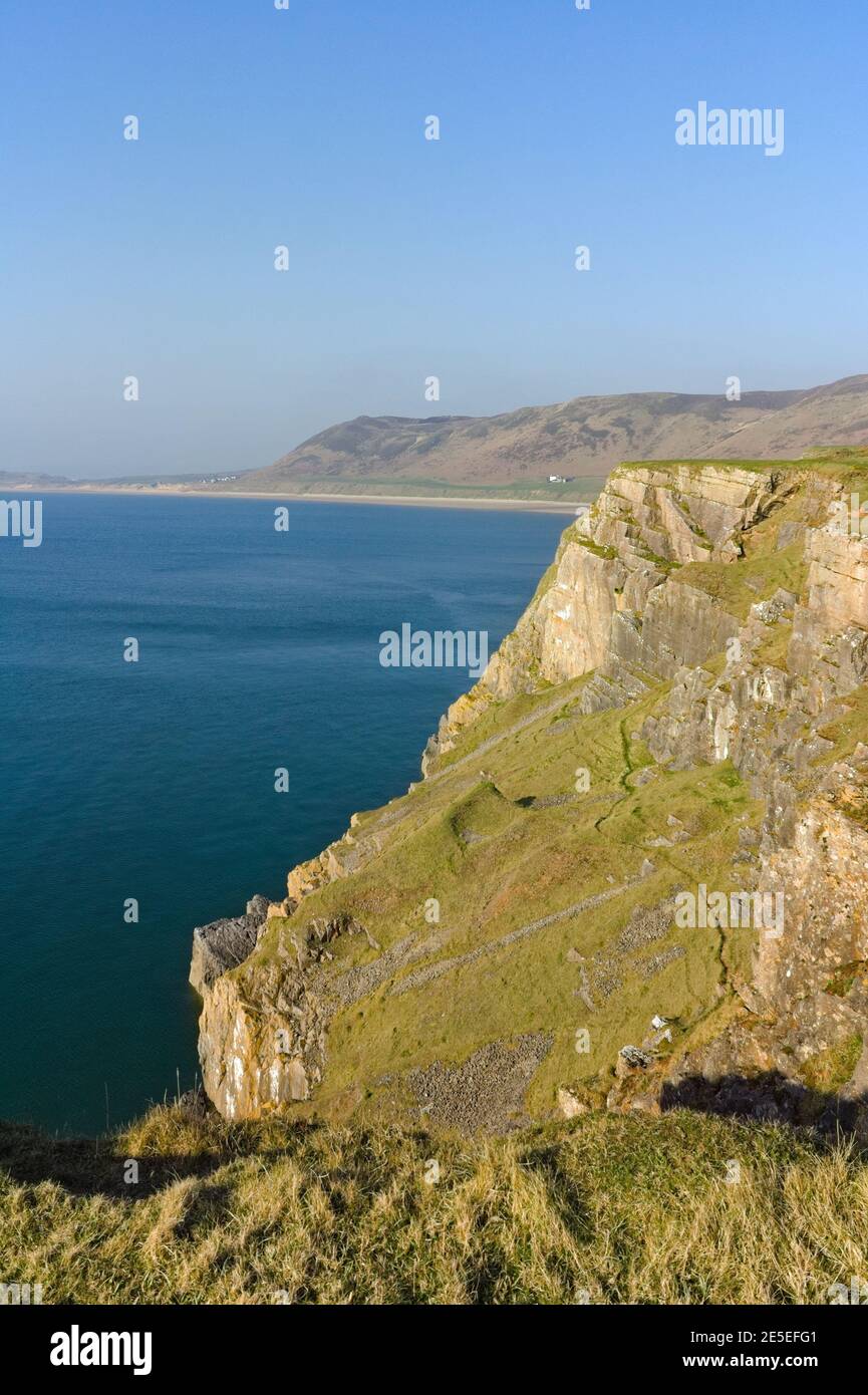 Rhossili Beach auf der Gower Halbinsel Wales Großbritannien. Drittbester Strand in Europa. Walisische Küste. Britische Küste Stockfoto