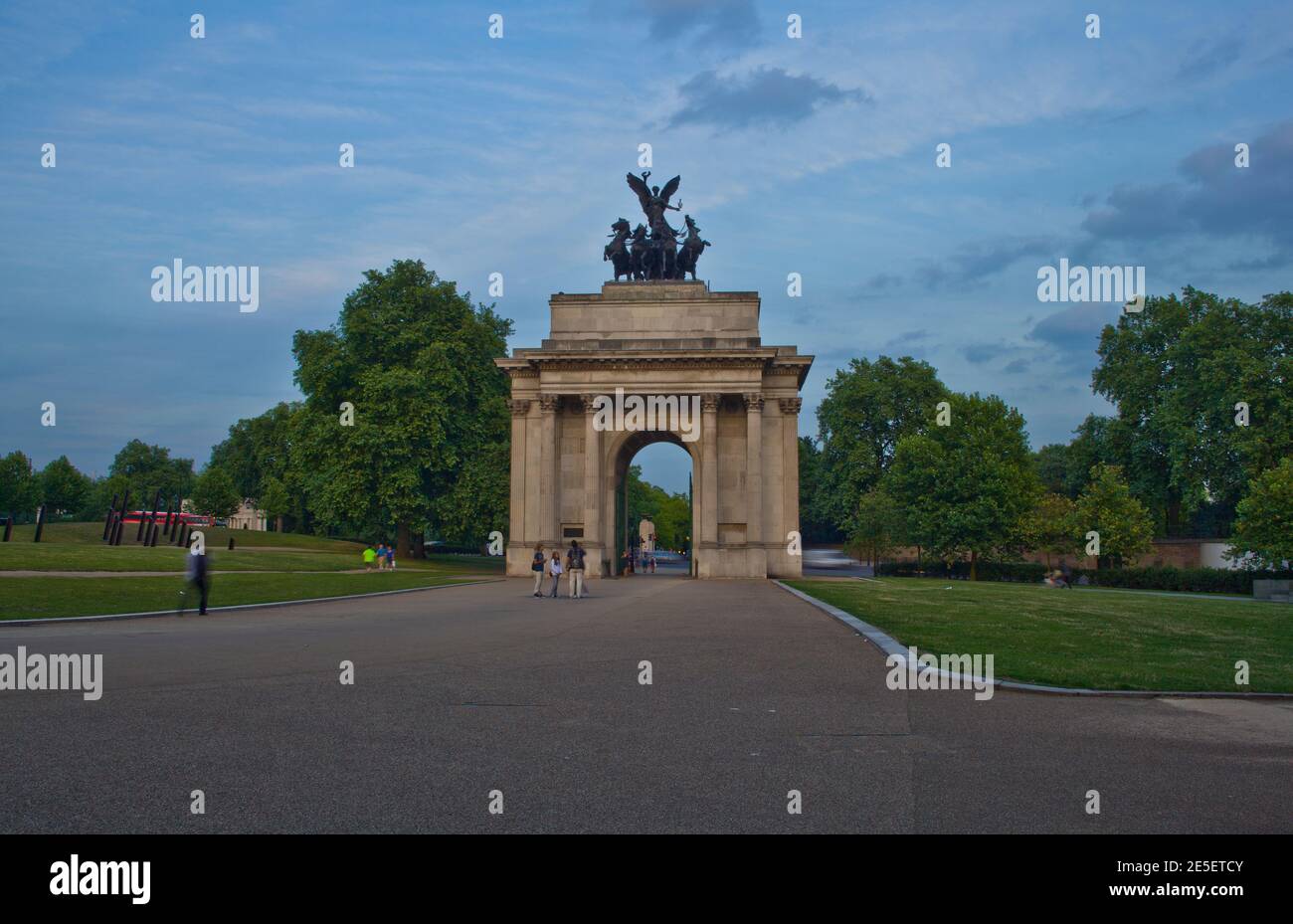 Architekturstatuen, Denkmäler, London, Wellington Arch, Hyde Park Corner, A4, in der Nähe des Buckingham Palace Stockfoto