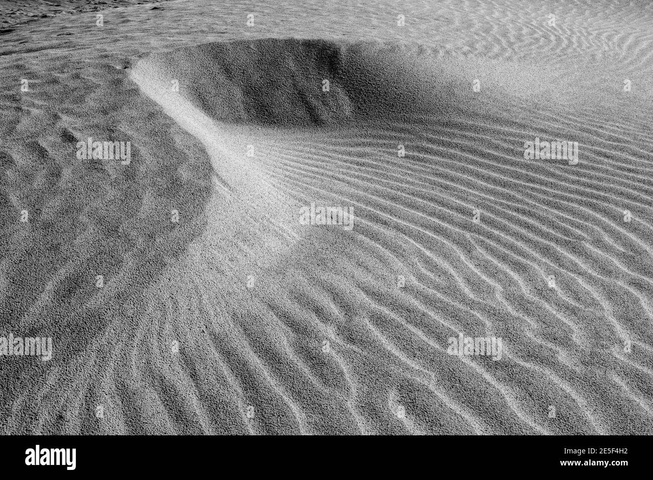 Sandmuster in Schwarz und Weiß, Mesquite Flat Sand Dunes, Death Valley National Park, Kalifornien Stockfoto