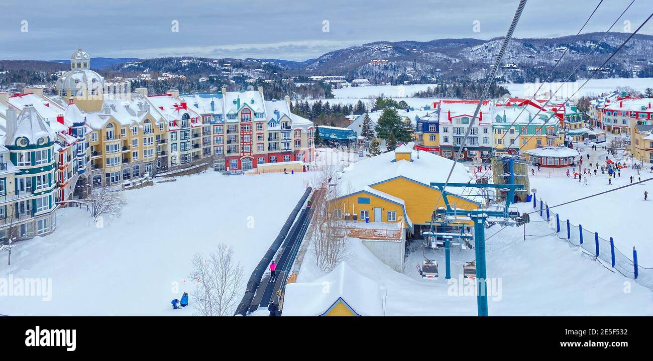 Mont Tremblant Village Resort im Winter, Quebec, Kanada Stockfoto