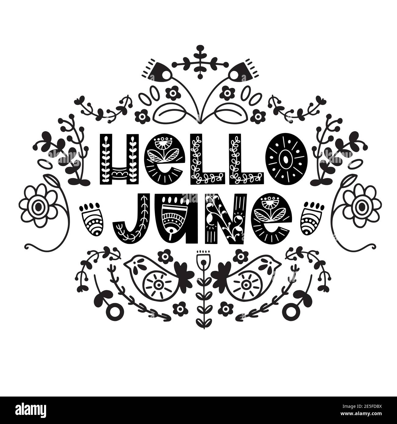 Hallo Juni Schriftzug. Elemente für Einladungen, Poster, Grußkarten. Seasons Greetings Stock Vektor
