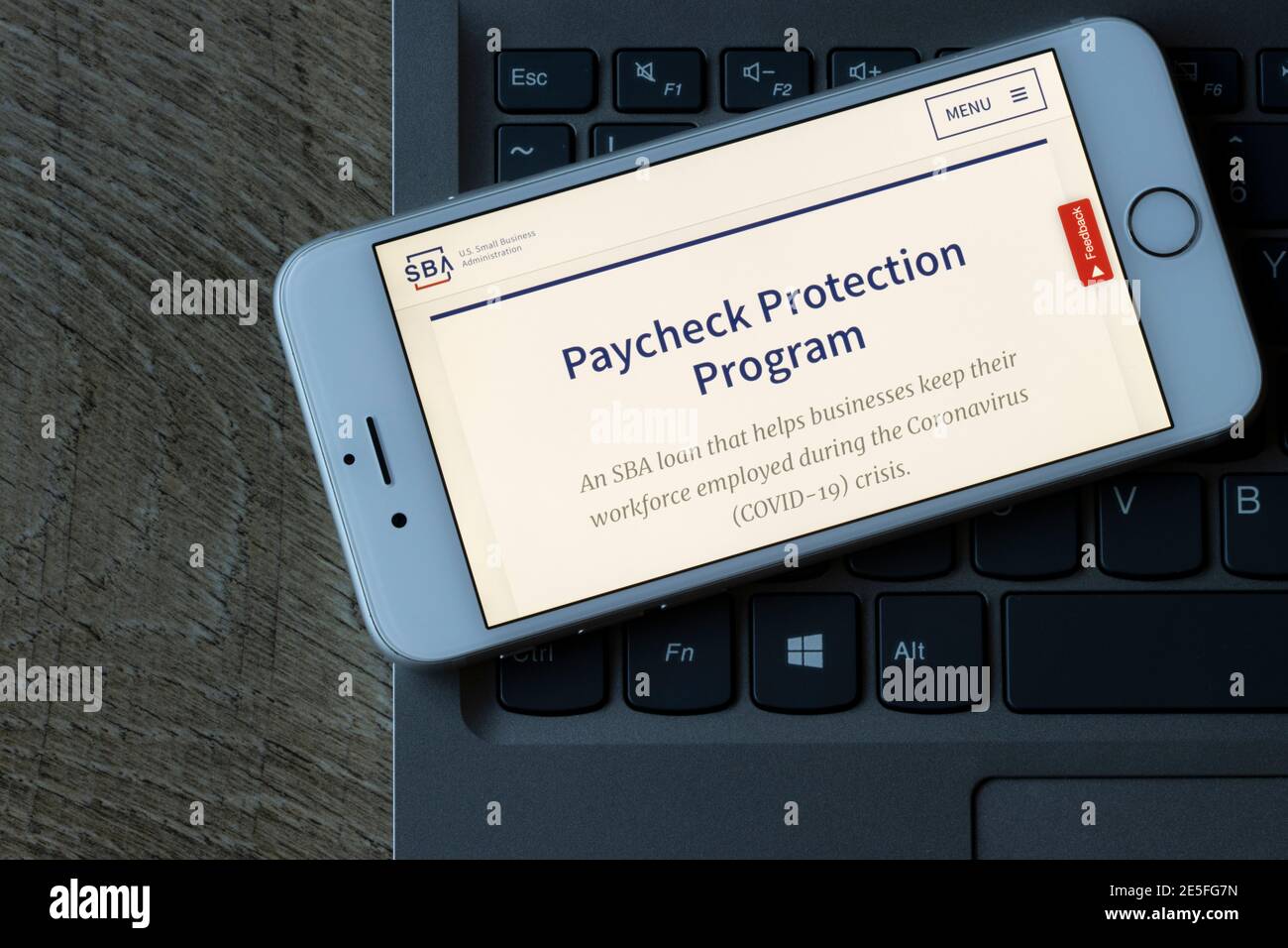 Die Seite des Paycheck Protection Program (PPP) der US Small Business Administration Website wird am 22. Januar 2021 auf einem Telefon angezeigt. Stockfoto