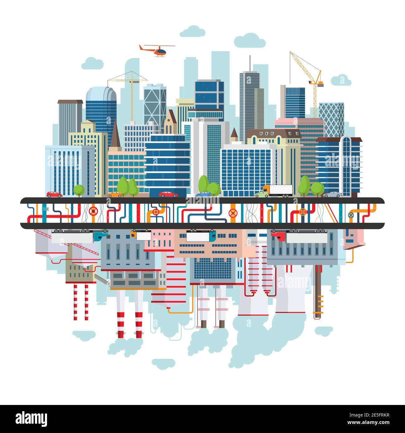 Stadt und Industrielandschaft. Ökologisches Konzept Stock Vektor