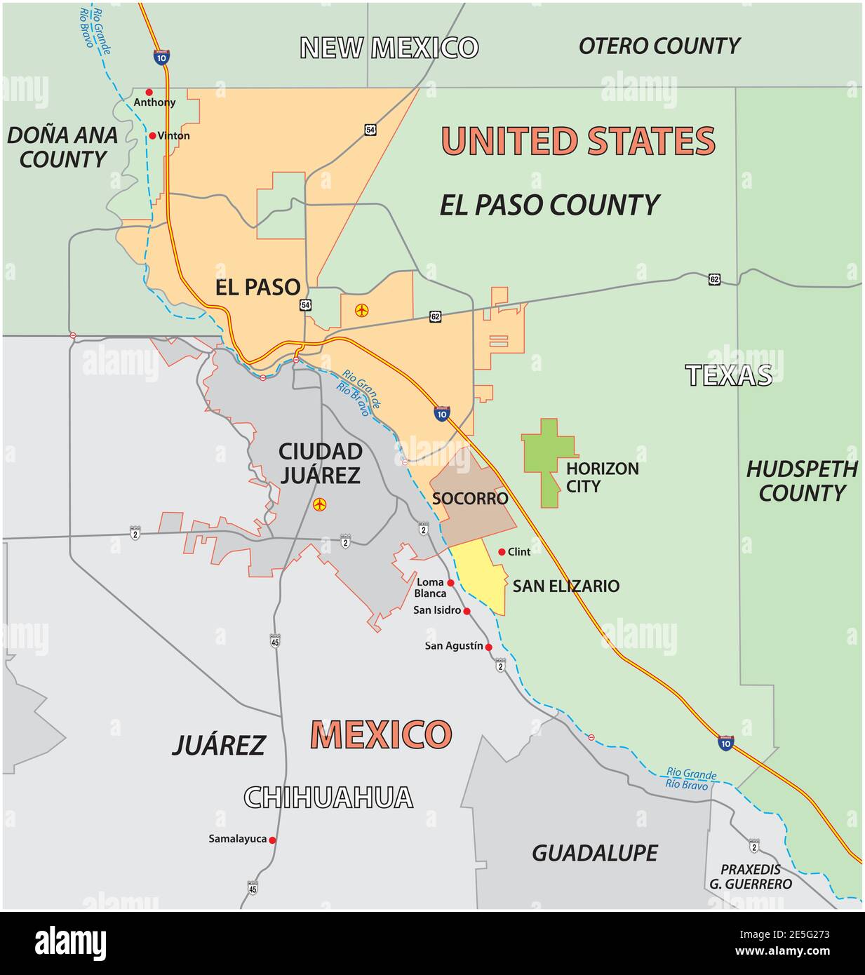 Vektorkarte des Texan El Paso County, USA Stock Vektor