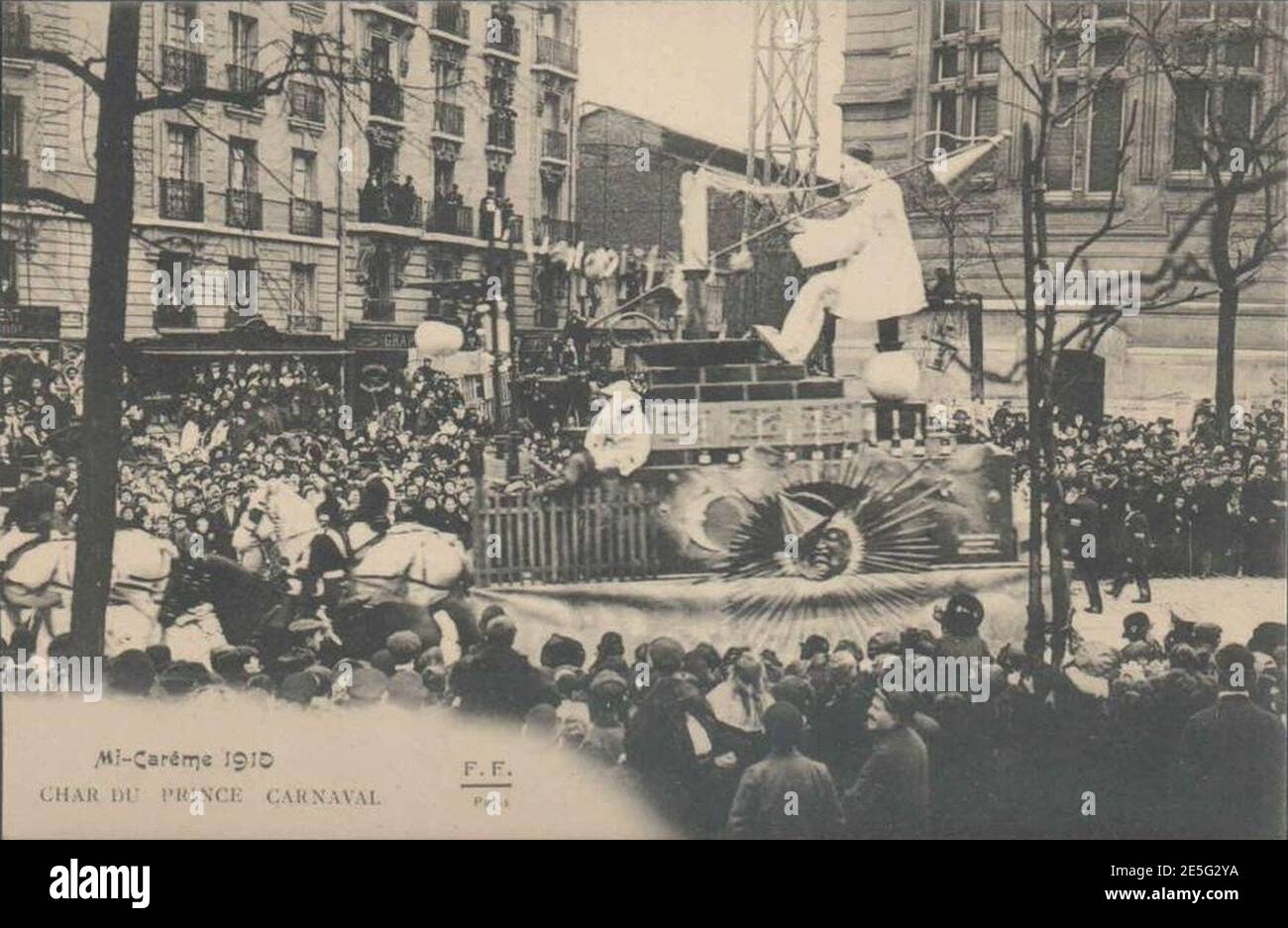 Mi-Carême 1910 Char du Prince Karneval. Stockfoto