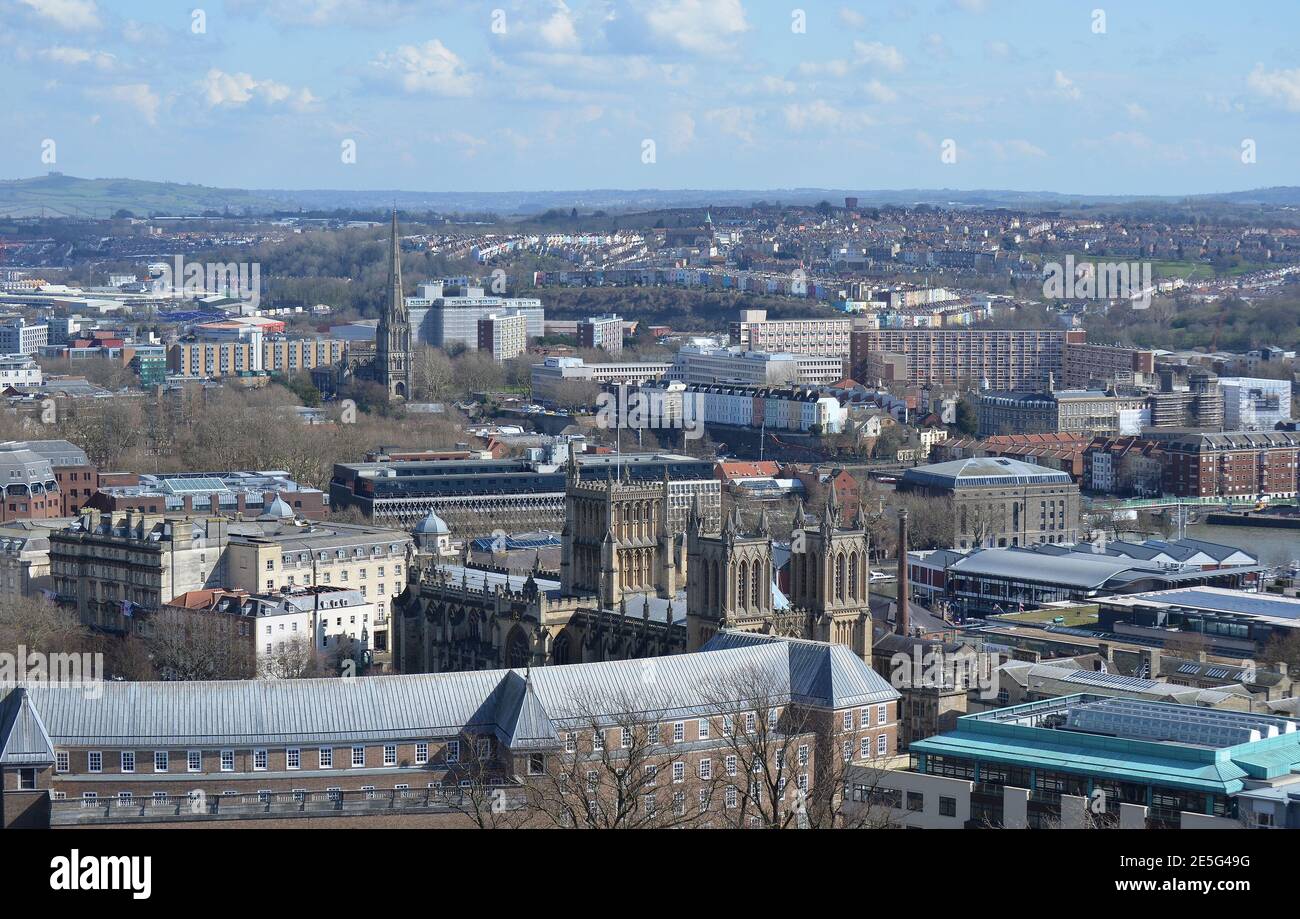 Stadtbild über den Dächern von Bristol, Großbritannien Stockfoto