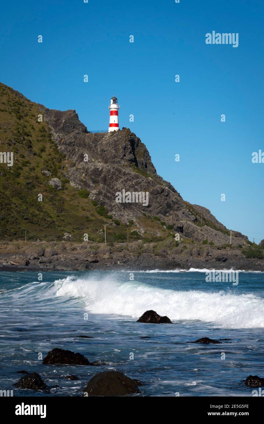 Cape Palliser Leuchtturm, Wairarapa, Nordinsel, Neuseeland Stockfoto