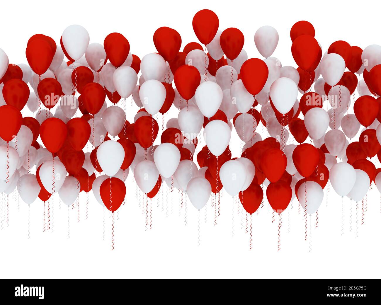 Rote und weiße Ballons. Große Gruppe von Feier Party Ballons isoliert auf weißem Hintergrund Stockfoto