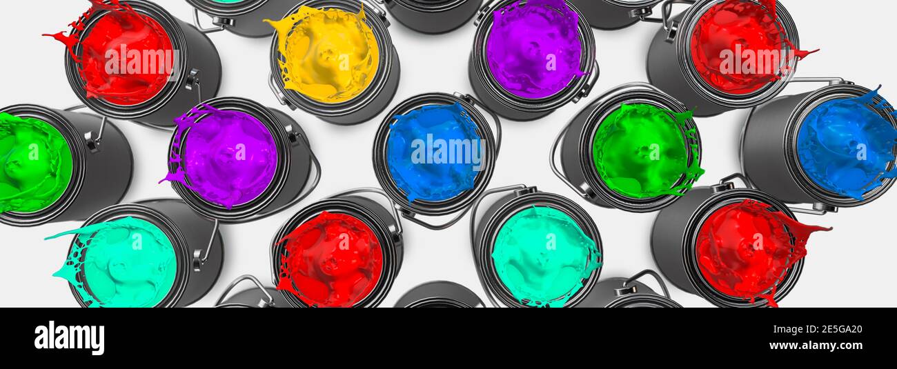 Mehrere helle und lebendige Farben auf einem weißen Boden 3d-Rendering Stockfoto