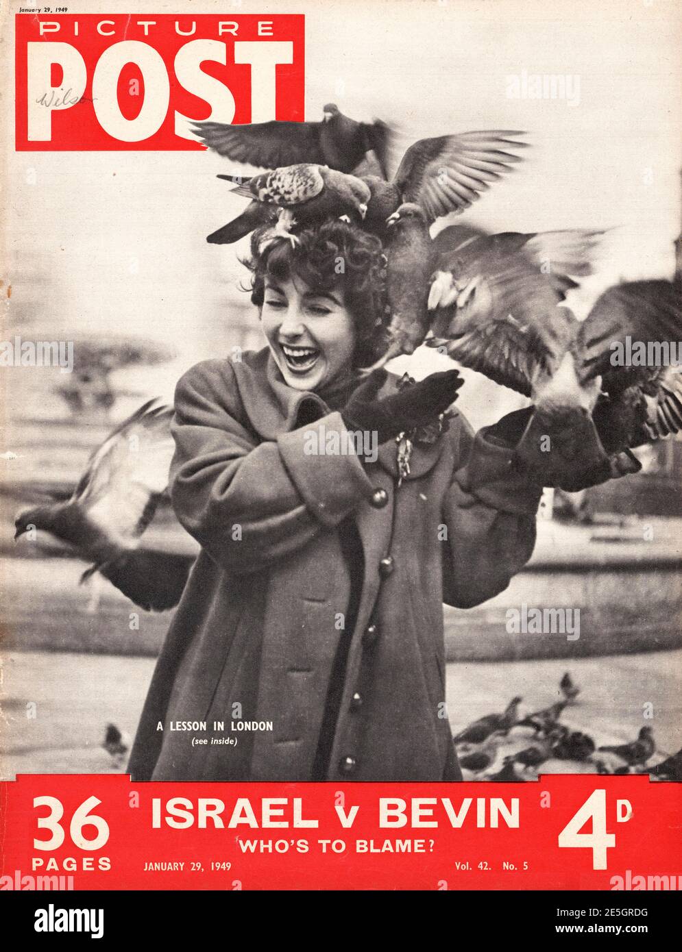 1949 Bildpost Deckblatt Tauben füttern auf Trafalgar Square Stockfoto