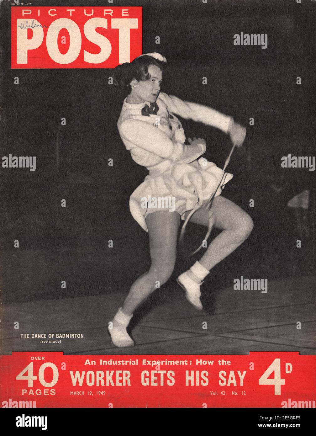 1949 Bild Post Titelbild Badminton-Meisterin Kirsten Thorndahl Stockfoto