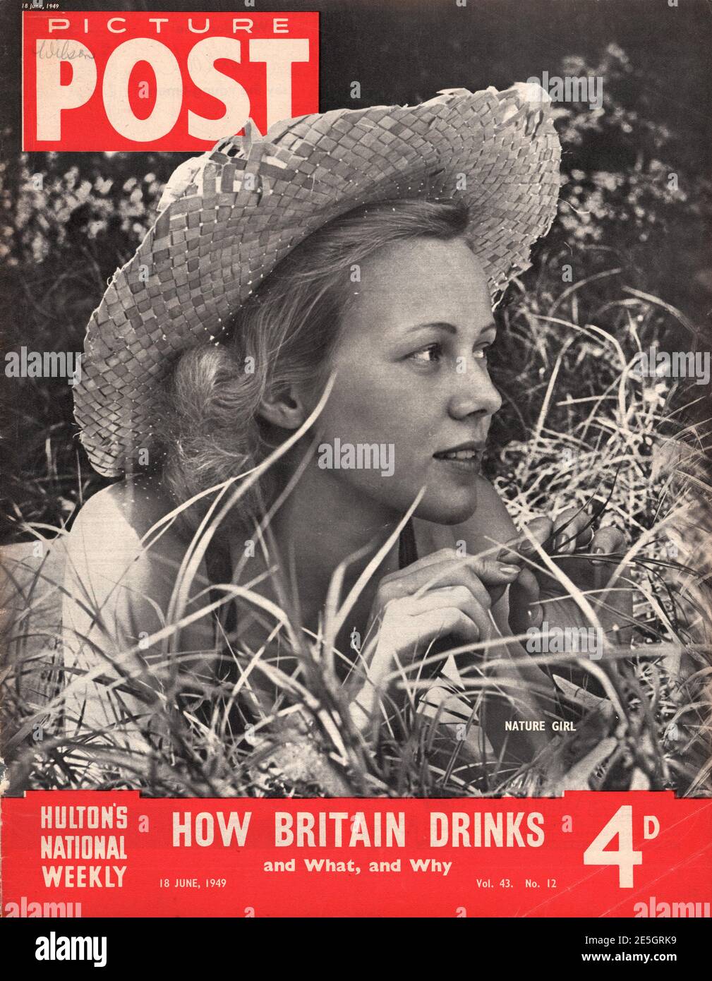 1949 Picture Post Frontcover Frau im Gras Stockfoto