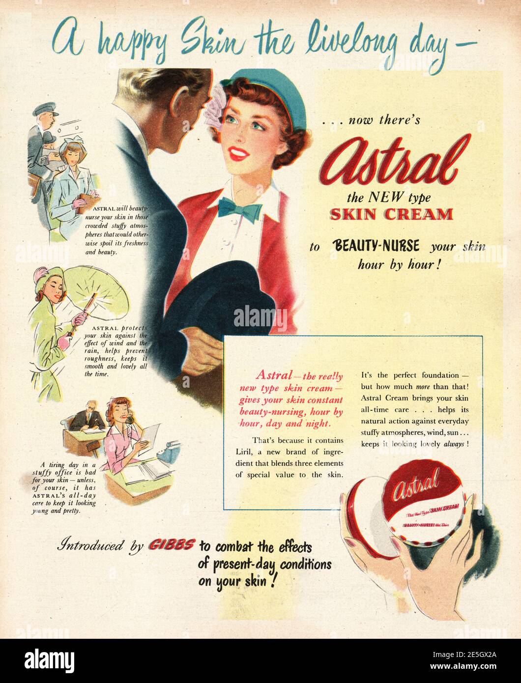 1950 Werbung des britischen Magazins Astral Skin Cream Stockfoto