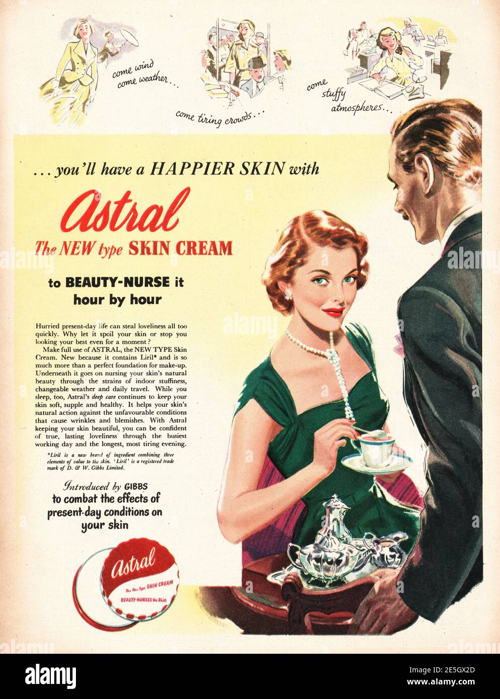 1950 Werbung des britischen Magazins Astral Skin Cream Stockfoto