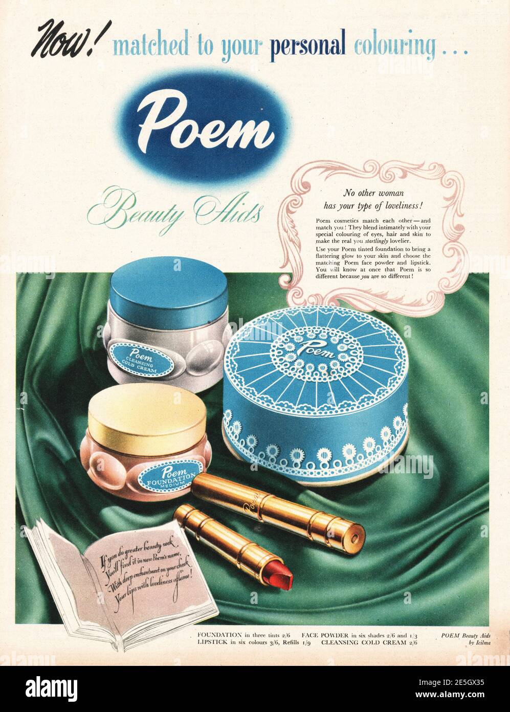 1950 UK Magazine Werbung Poem Beauty Products Stockfoto