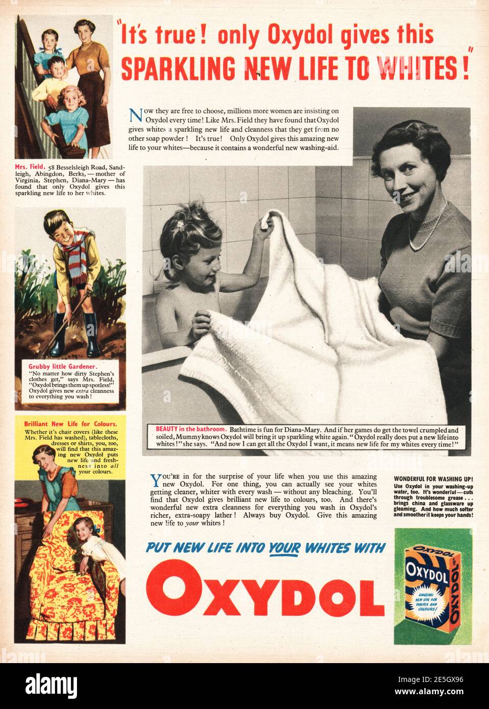1950 Anzeige des britischen Magazins Oxydol Waschpulver Stockfoto