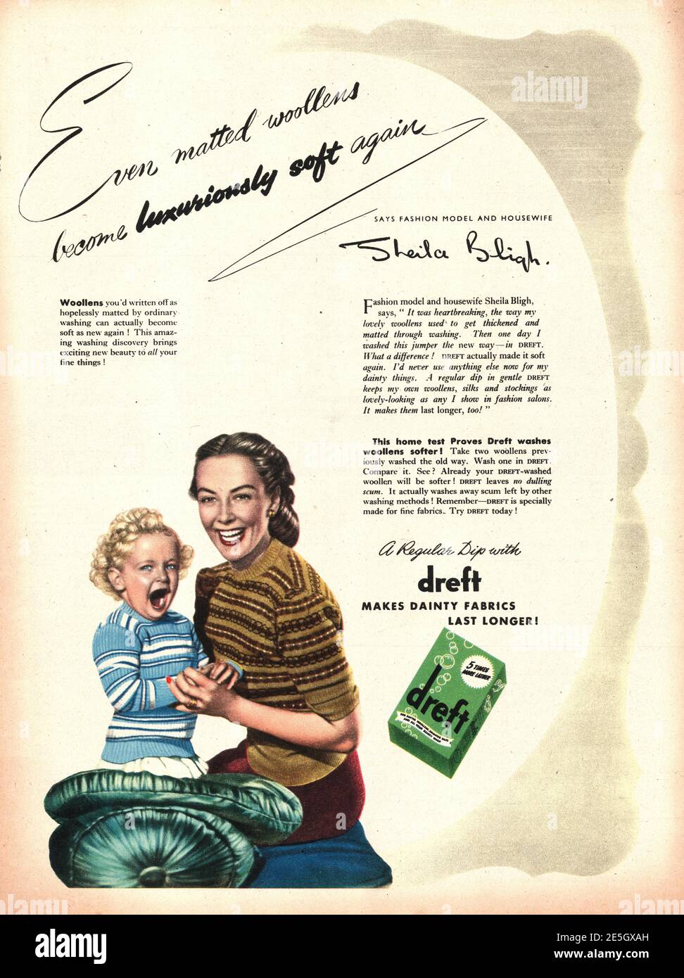 1950 UK Magazine Anzeige Dreft Waschpulver Stockfoto
