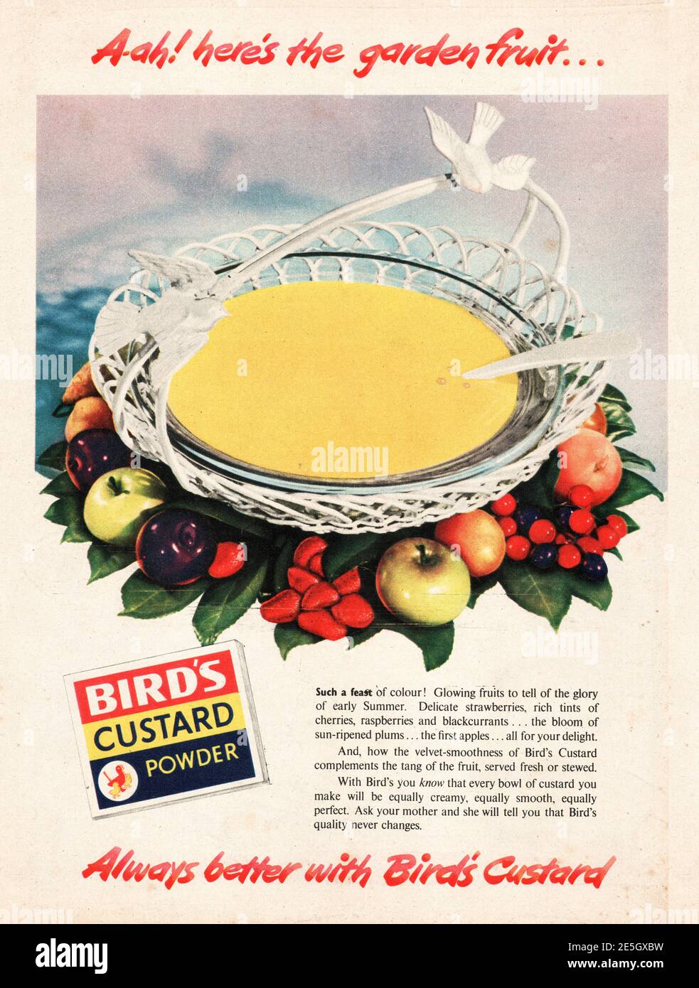 1950 Werbung des britischen Magazins Bird's Custard Stockfoto