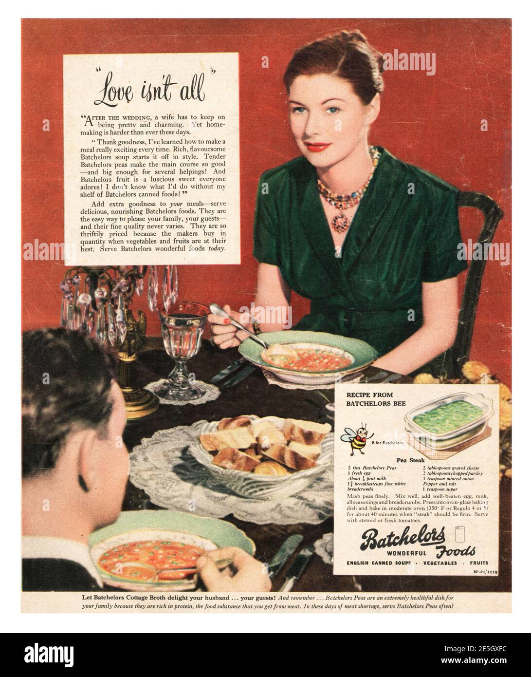 1950 Werbung des britischen Magazins Batchelor's Foods Stockfoto