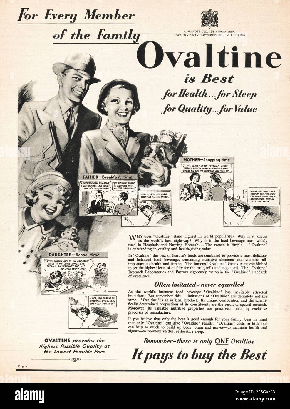 1950 Anzeige des britischen Magazins Ovaltine Stockfoto