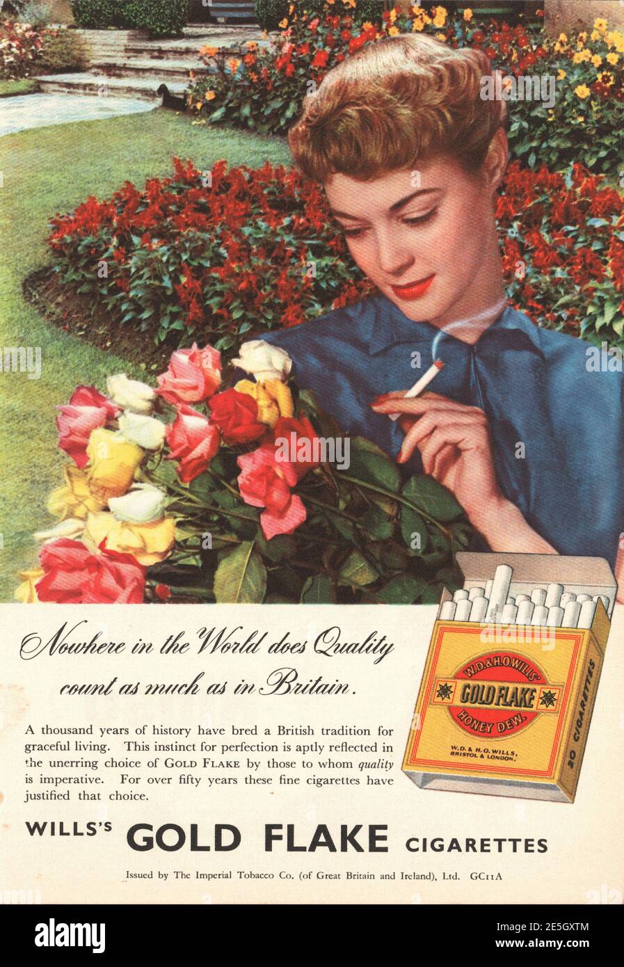 1950 Werbung des britischen Magazins Gold Flake Cigarettes Stockfoto