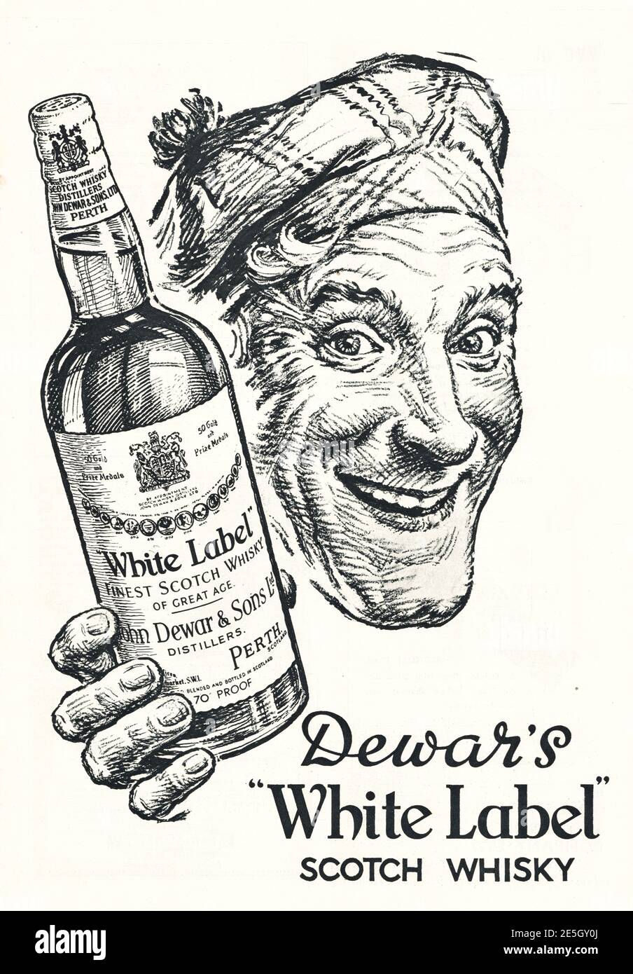 1950 Anzeige des britischen Magazins Dewar's White Label Stockfoto