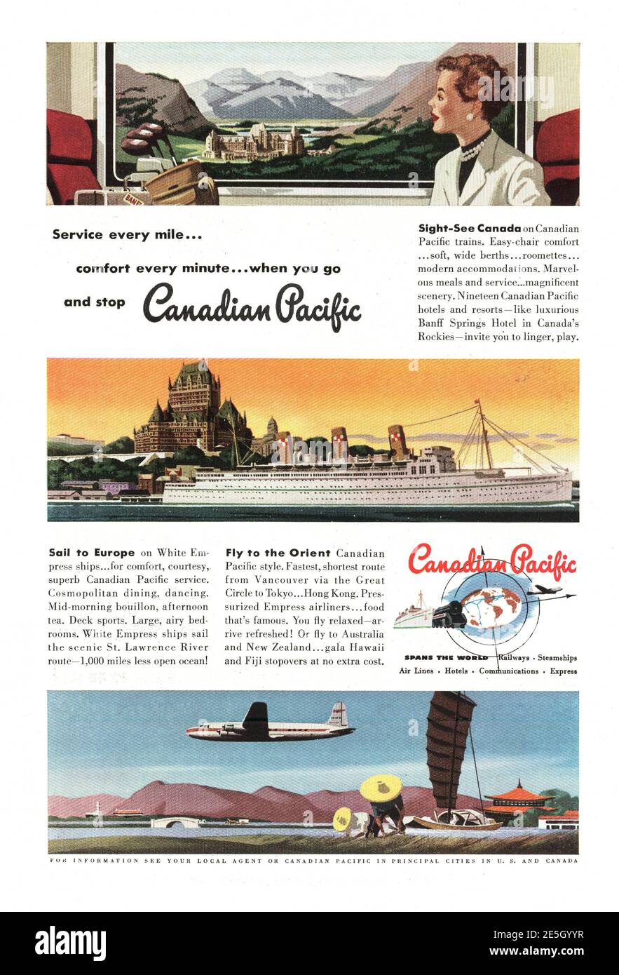 1950 US-Werbung Canadian Pacific Trains Stockfoto
