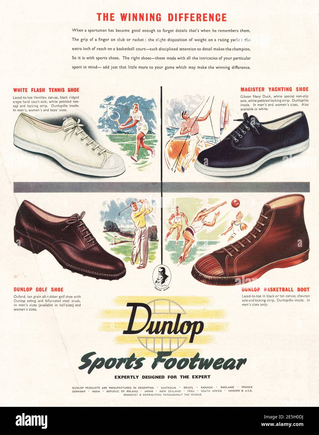 1950 US Magazine Dunlop Sports Footwear Werbung Stockfoto