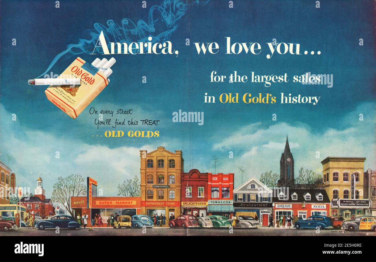 1950 US Magazine Old Gold Zigarettenwerbung Stockfoto