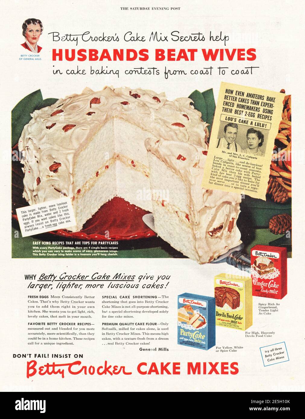 1950 US Magazine Betty Crocker Cake Mixe Ad Stockfoto